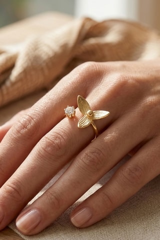 Bague ajustable - Laiton plaqué or & zircon