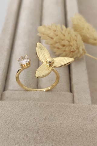 Bague ajustable - Laiton plaqué or & zircon