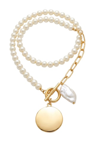 Collier médaillon - Laiton plaqué or & perles