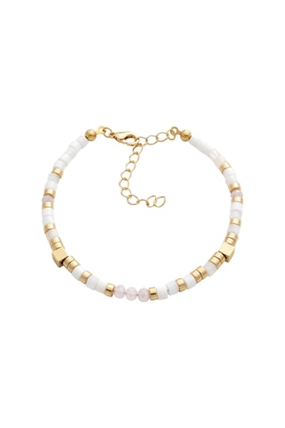 Bracelet - Laiton plaqué or & perles - Blanc