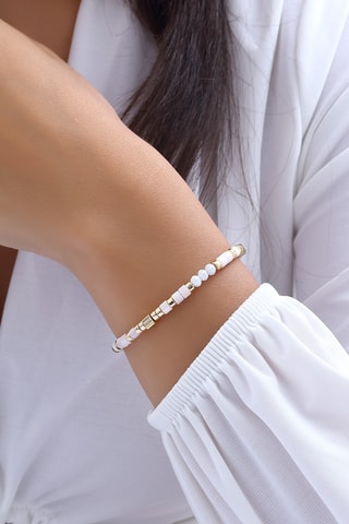 Bracelet - Laiton plaqué or & perles - Blanc