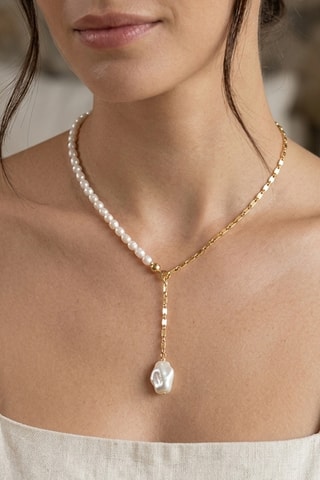 Collier pendentif  - Laiton plaqué or & perle