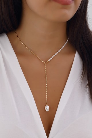 Collier pendentif  - Laiton plaqué or & perle