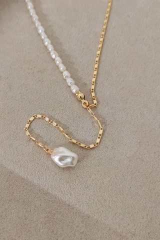 Collier pendentif  - Laiton plaqué or & perle