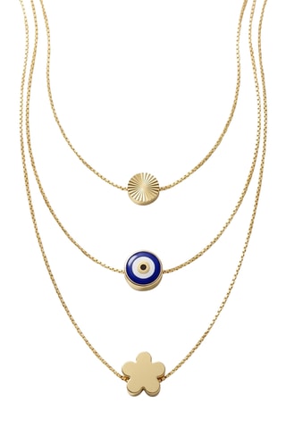 Collier - Laiton plaqué - Perles œil protecteur & étoile