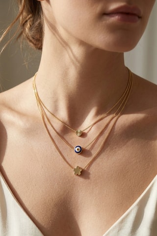 Collier - Laiton plaqué - Perles œil protecteur & étoile