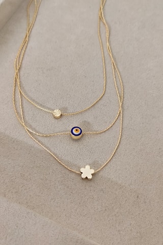 Collier - Laiton plaqué - Perles œil protecteur & étoile