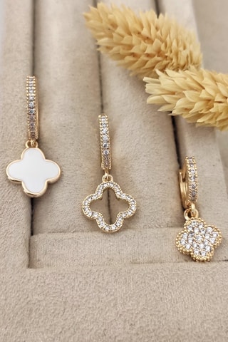 3 boucles d'oreille dorées à l'or fin - Zircons et nacre