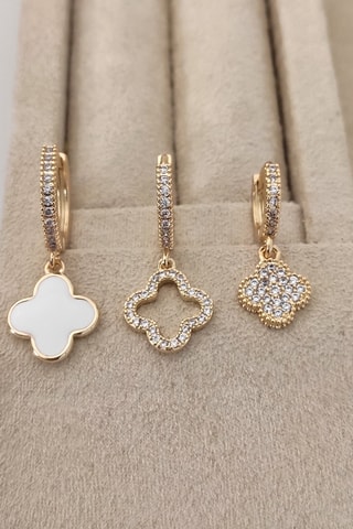 3 boucles d'oreille dorées à l'or fin - Zircons et nacre