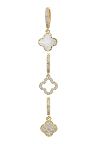 3 boucles d'oreille dorées à l'or fin - Zircons et nacre