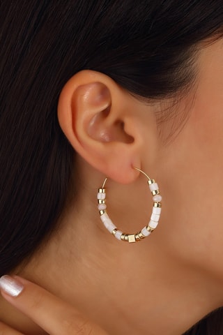 Boucles d'oreilles créoles - Laiton plaqué & pierres variscite