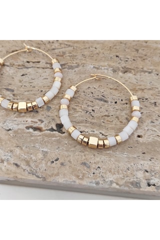 Boucles d'oreilles créoles - Laiton plaqué & pierres variscite