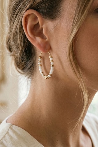 Boucles d'oreilles créoles - Laiton plaqué & pierres variscite
