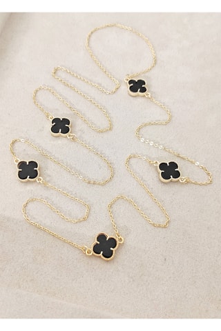Collier trèfles - Laiton plaqué or & nacre - Noir