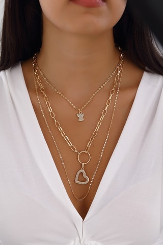 Collier multiple - Laiton doré & zircon