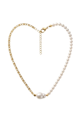 Collier - Laiton plaqué or & perles - Blanc