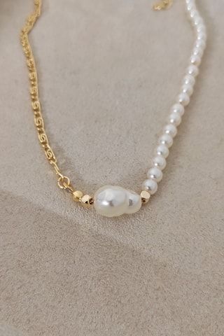 Collier - Laiton plaqué or & perles - Blanc