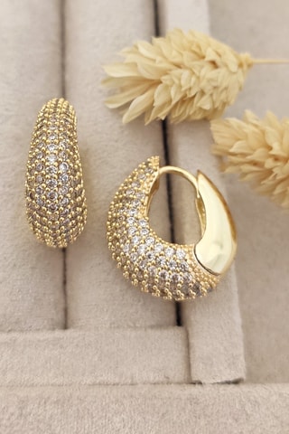 Boucles d'oreilles - Laiton plaqué or & zircon