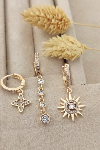 3 boucles d’oreilles dorées à l'or fin - Zircons