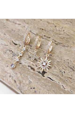 3 boucles d’oreilles dorées à l'or fin - Zircons