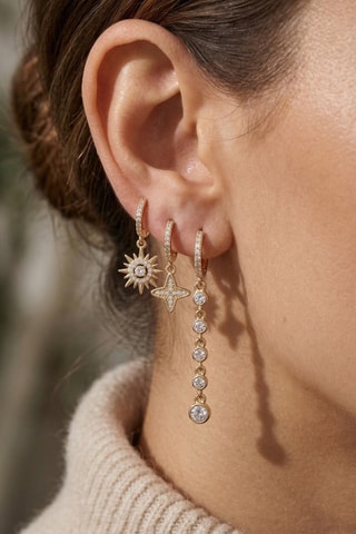 3 boucles d’oreilles dorées à l'or fin - Zircons