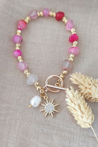 Bracelet - Plaqué or jaune et agates