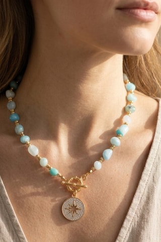 Collier - Plaqué or jaune et agates