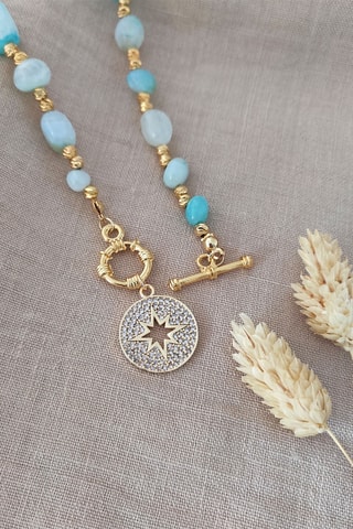 Collier - Plaqué or jaune et agates