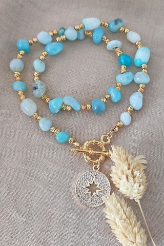 Collier - Plaqué or jaune et agates