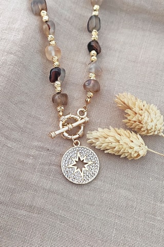 Collier - Plaqué or jaune et agates