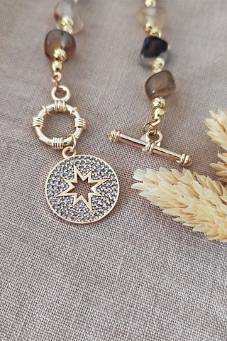 Collier - Plaqué or jaune et agates