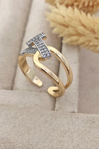 Bague - Plaqué or jaune et zircons
