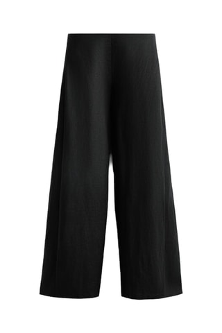 Pantaloni wide legs in lino - Nero