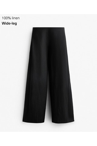 Pantaloni wide legs in lino - Nero