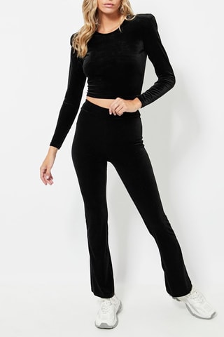 Pantaloni flare in velluto a vita alta - Nero