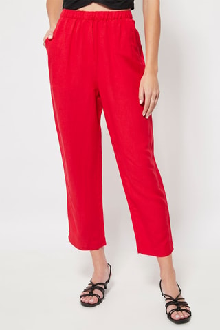 Pantaloni straight 7/8 a vita alta in lino - Rosso