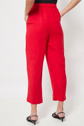 Pantaloni straight 7/8 a vita alta in lino - Rosso
