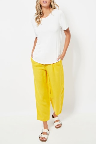 Pantaloni relaxed in lino a vita alta - Giallo