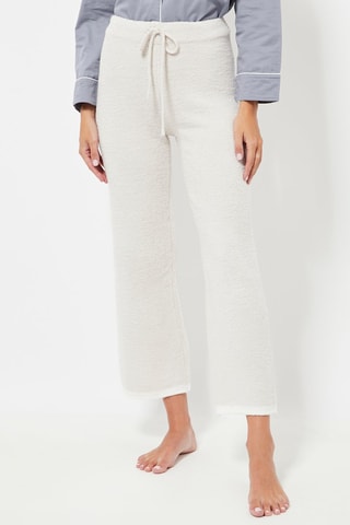 Pantaloni pigiama 7/8 in pile a vita alta - Ecrù