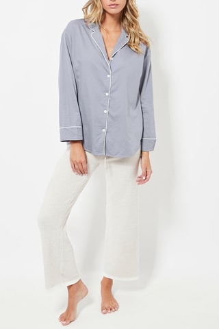 Pantaloni pigiama 7/8 in pile a vita alta - Ecrù