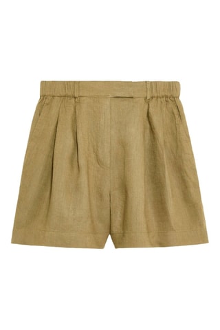 Shorts in lino a vita alta - Kaki