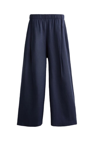 Pantaloni wide legs in lino - Navy