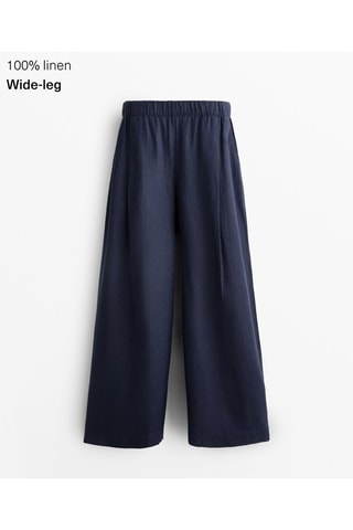 Pantaloni wide legs in lino - Navy