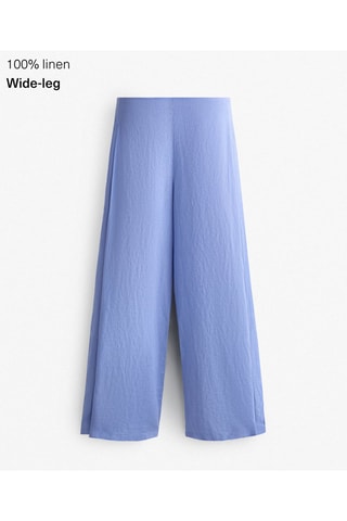 Pantaloni wide legs in lino - Azzurro