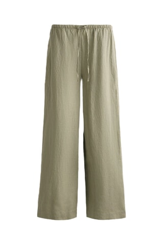 Pantaloni wide legs in lino - Kaki