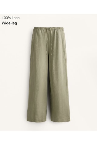 Pantaloni wide legs in lino - Kaki