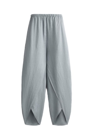 Pantaloni wide legs in lino - Grigio