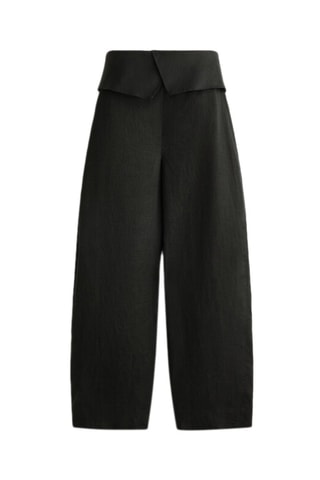 Pantaloni wide legs in lino - Nero