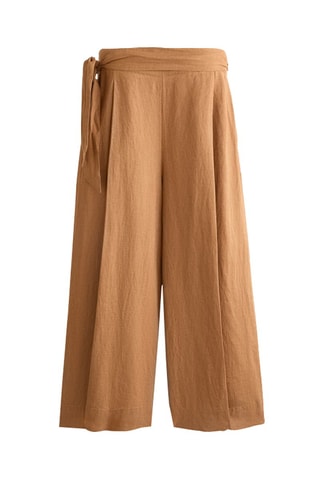 Pantaloni wide legs in lino - Senape