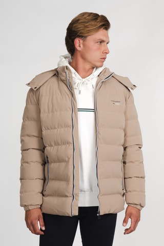Piumino regular con cappuccio - Taupe